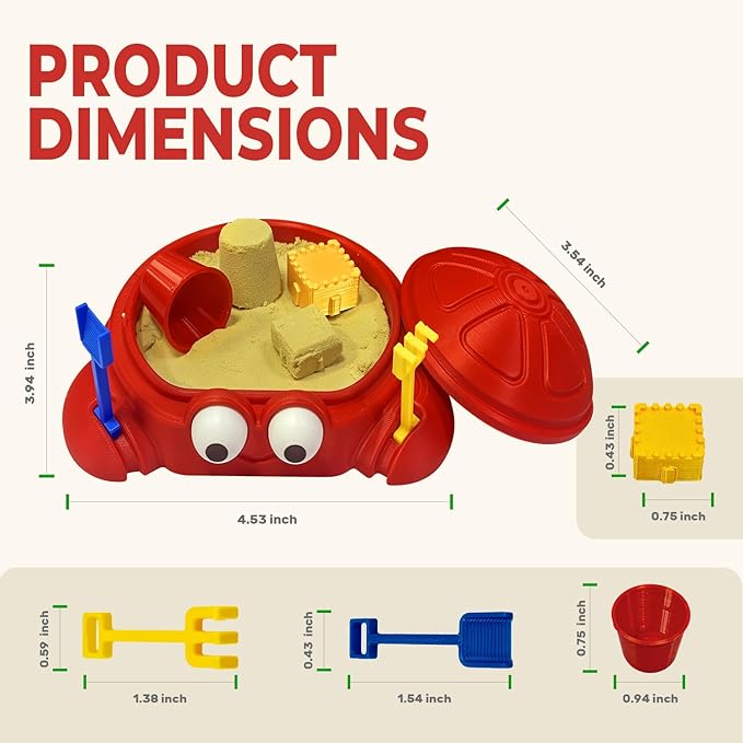Mini Crab Sandbox Zen Garden for Desk, Desktop Sand Box with Lid for Stress Relief, Relaxing Office Desk Decor & Funny Accessories Gift for Friend, Coworkers, Bosses, Birthdays