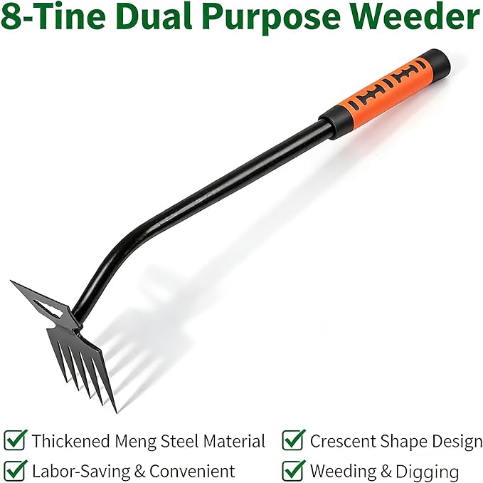 Gardening Hand Weeder Tools, Weed Puller Tool Weeding Artifact Uprooting Weeding Tool Manganese Steel with Black Baked Coating for Vegetable Gardening Backyard Farm Planting (11 Teeth)
