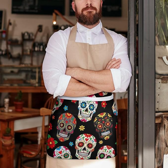 Half Apron with 3 Pockets Chef Cooking Kitchen Restaurant Aprons for Women Men