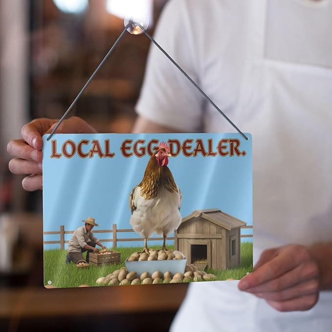 Local Egg Dealer Funny Chicken Coop Sign Farm Fresh Eggs Aluminum Sign Humorous Poultry Farm Decor Gift for Chicken Lovers Rustic Metal Sign 8x12 Inches Style-08