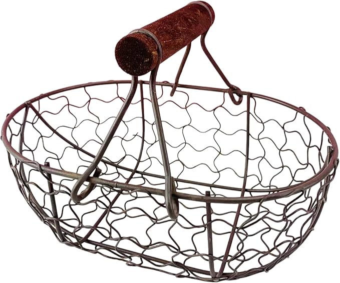 Rustic Egg Collecting Basket 7.1x4.7x4.7 Inch, Iron and Wooden Chicken Egg Basket for Gathering Fresh Eggs, Farmhouse Style