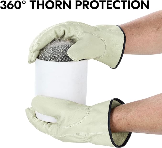 Vgo... 1-Pair Ulined Safety Pigskin Leather Work Gloves Men, Rigger Gloves, Builder Gloves (Size M, Light Cyan, PA9501)