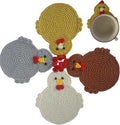 Handmade Crochet Chicken Coasters Set of 4, Stuffed Animal-Themed Drink Coasters, Cute Desk Accessories, Home Decor, Tabletop Protection, Crazy Chicken Lady Must Have (Style 2)