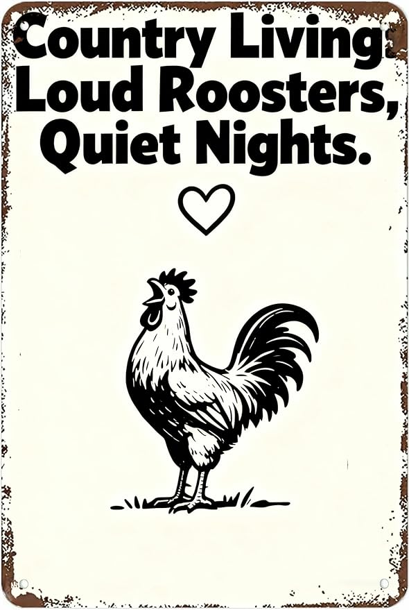 Metal Sign Country Living: Loud Roosters, Quiet Nights. Tin Sign Decor Retro Wall Decor For Home Coffee Bar Funny Aluminum Sign 8x12 inch