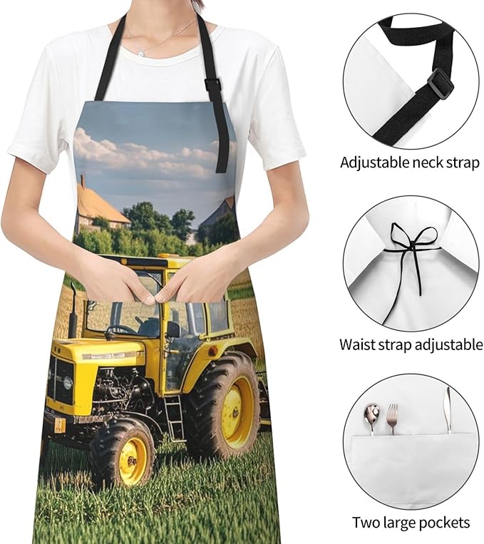 Waterproof Apron Adjustable Bib for Women Men Tractor farm Cooking Aprons Chef Bibs with 2 Pocket