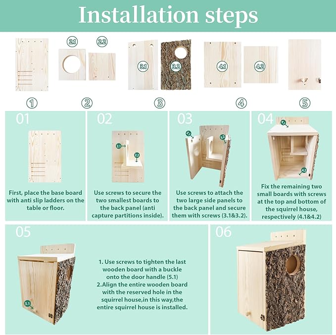 Large Squirrel Nesting Box with Predator Guard - Easy Assembly Squirrel Houses for Outside Nesting, Wooden Nesting Box for Squirrels,Chipmunk,Bird and Small Animals