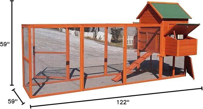 122" Deluxe Large Wood Chicken Coop Backyard Hen House with 4 Nesting Box Outdoor Run