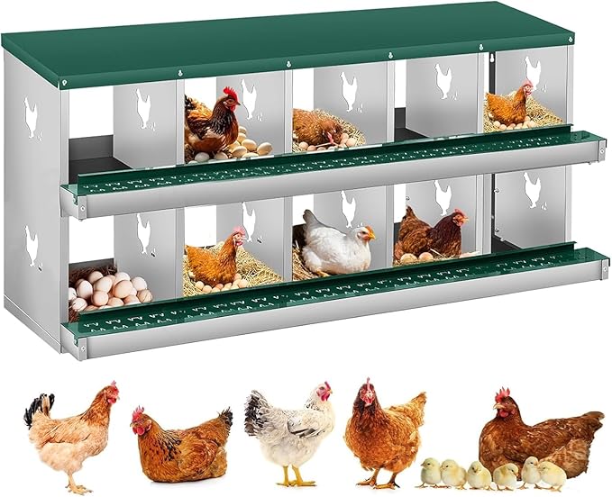 GarveeLife Chicken Nesting Box, 10 Compartments Nesting Box for Chickens, Two-Tier Steel Chicken Egg Laying Box with Large Vented Holes Wall Mounting for Easy Egg Collection