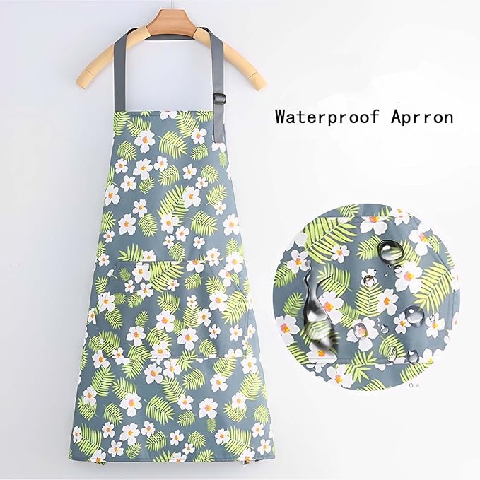 Floral Aprons with Pocket Blooming Women Waterproof Apron Adjustable Neck Long Ties Women Men Cook Baking Garden