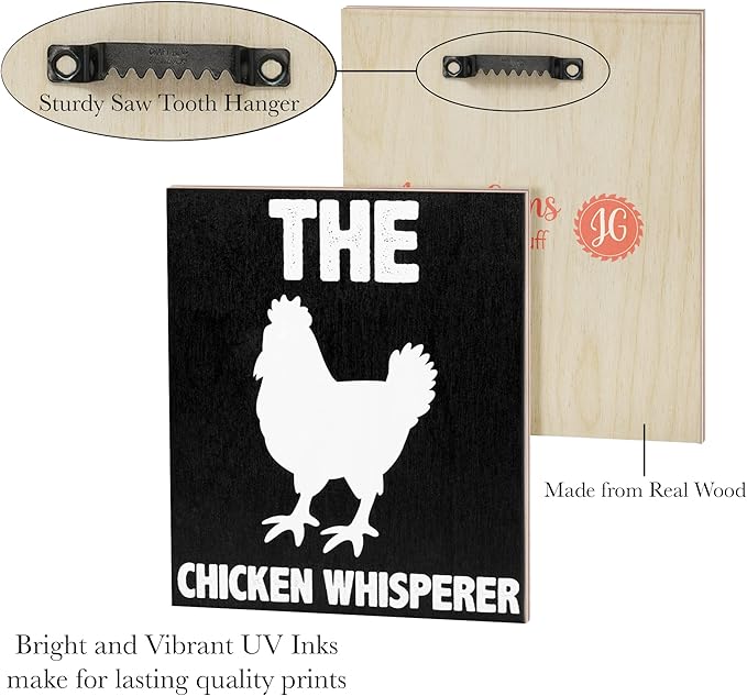 JennyGems The Chicken Whisperer Wooden Sign, Chicken Gifts and Decor, Farmhouse Wall Hanging, Made in USA