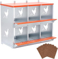 Chicken Nesting Box, 6 Compartment Wall Mount Metal Chickens Laying Boxes for Hens, Ducks, Roll-Out Egg Collection for Chicken Coop, Backyard, Farms, Orange