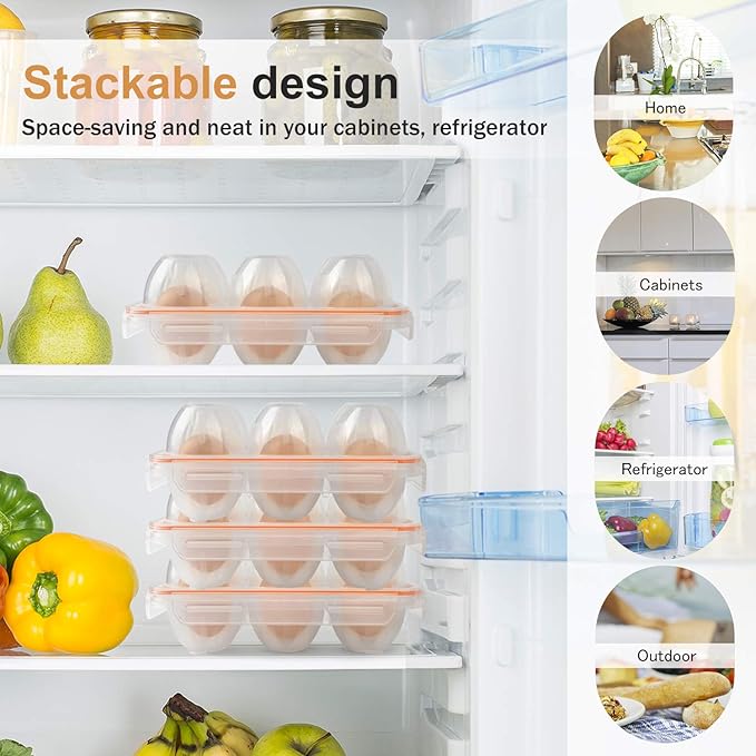 FantasyDay 6 Grids Egg Holders, Sturdy Shockproof Durable Egg Cartons Egg Containers With Lid for Refrigerator - Large Capacity Egg Organizer Box for Home Kitchen Outdoor Picnic Hiking Storage