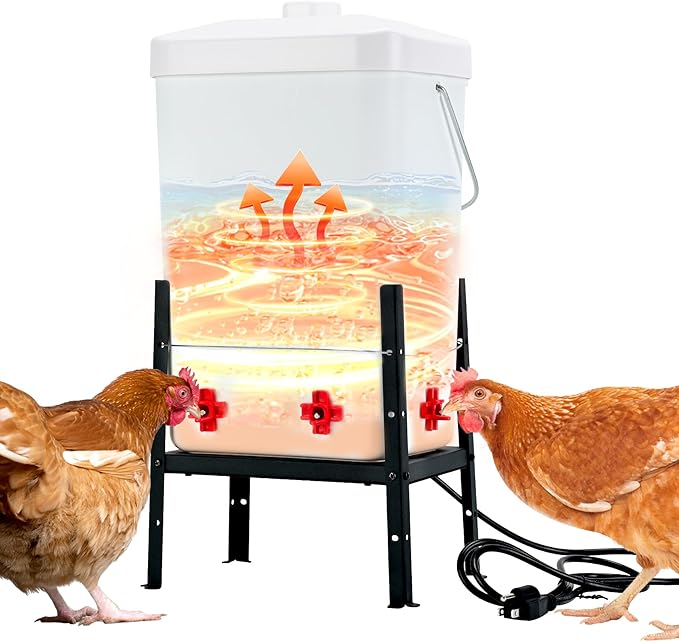 Heated Chicken Waterer, Thermostatic Water Heater 3 Gallon, 4 Horizontal Nipples, 5FT Power Cord, Detachable Legs, Outdoor Winter-Proof Poultry Water Heater for Chickens, Ducks, Geese