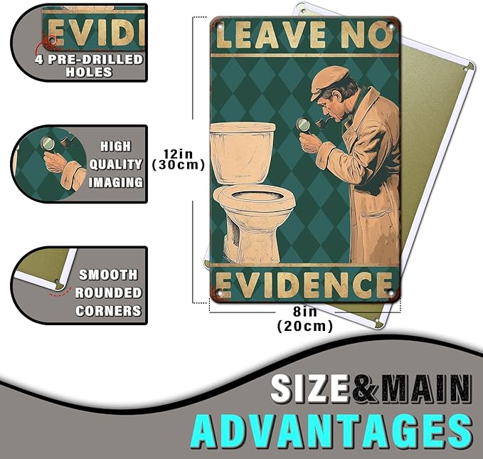 PEACHGARDEN Funny Bathroom Decor Leave No Evidence Wall Decor Vintage Metal Tin Sign For Home Bathroom Toilet Living Room 8x12inch