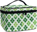 Travel Makeup Bags for Women Portable Tote Cosmetic Case with Carry Handle Toiletry Accessories Storage Organizer Bags for St. Ptrick's Day, Shamrock Grids Green
