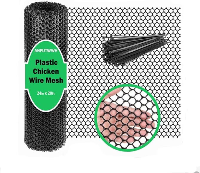 Upgraded Plastic Chicken Wire Fence Mesh(24INx20FT) - Black/Green/White Colors 0.3" Openings,for Garden Net, Poultry Fencing, Chicken Wire Frame,Animal Cage Fence,Floral Netting(Black)