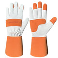Gardening Gloves, Long Thorn Proof Garden Gloves for Women and Men, Goatskin Breathable Leather Work Gloves for Gardening, Pruning, Yard Work, Brown, S