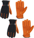 HLDD HANDLANDY 2 Pairs Leather Work Gloves for Men & Women, Reinforced Durable Palm for Welding, Farm, Gardening, Driving