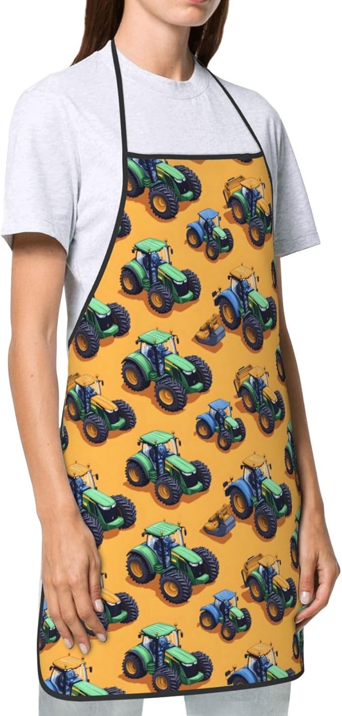 Chef Aprons for Men and Women - Vintage Tractors Green Print Oil-Resistant Bib Aprons for Cooking or Grilling Kitchen BBQ