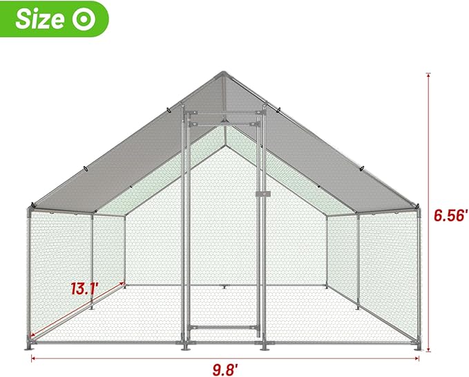 Large Metal Chicken Coop Walk-in Poultry Cage with Water-Resident and Anti-UV Cover Duck Rabbit Cat House Outdoor Chicken Run Pen with Spire Shaped Cage