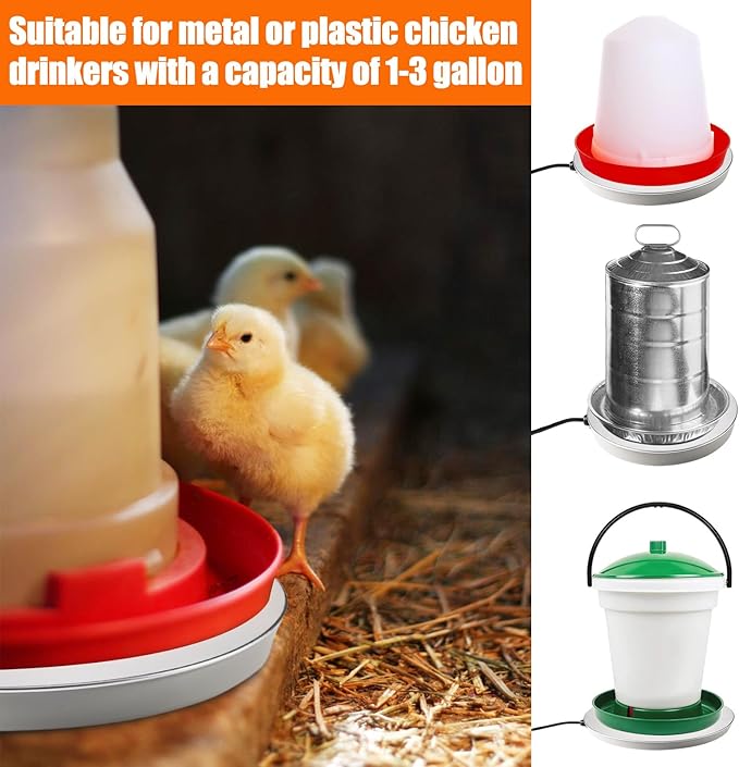 MEWTOGO Chicken Water Heater for Winter - 75W Energy Saving Chicken Coop Accessories, Thermostatically Controlled Poultry Waterer Heated Base for 1-3 Gallon Poultry Fount