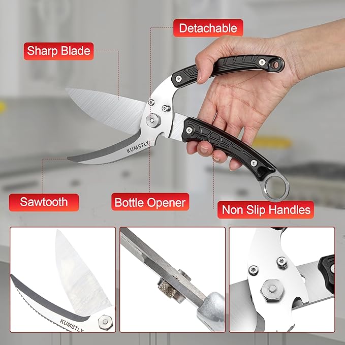 Kitchen Scissors All Purpose Kitchen Shears Heavy Duty for Cutting Chicken, Turkey, Meat, Bones, Vegetables Stainless Steel Spatchcock Shears Multipurpose Food Scissors (Black)