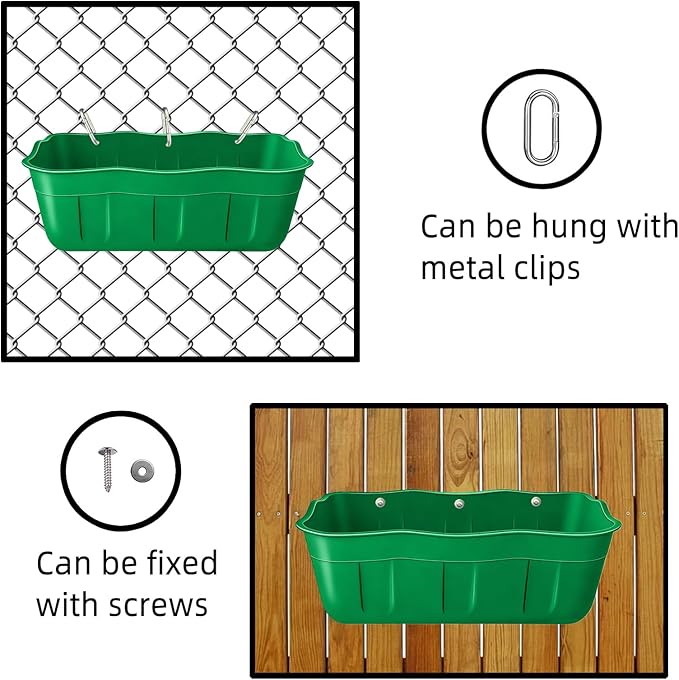 Hanging Goat Feeders,Chicken Feeder Waterer,Large Feed Trough 7.5 Quart 2 Pack,Hanging Fence Feed Trough for Poultry Livestock,Green