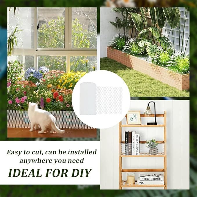 OLYCRAFT 16.4Ftx8 Inch White Plastic Chicken Wire Fence Mesh Poultry Fencing with Cable Tie Protective Fence Net Hexagonal Fencing Wire Plastic Mesh Anti-Fall Net for Gardening Floral Chicken Netting