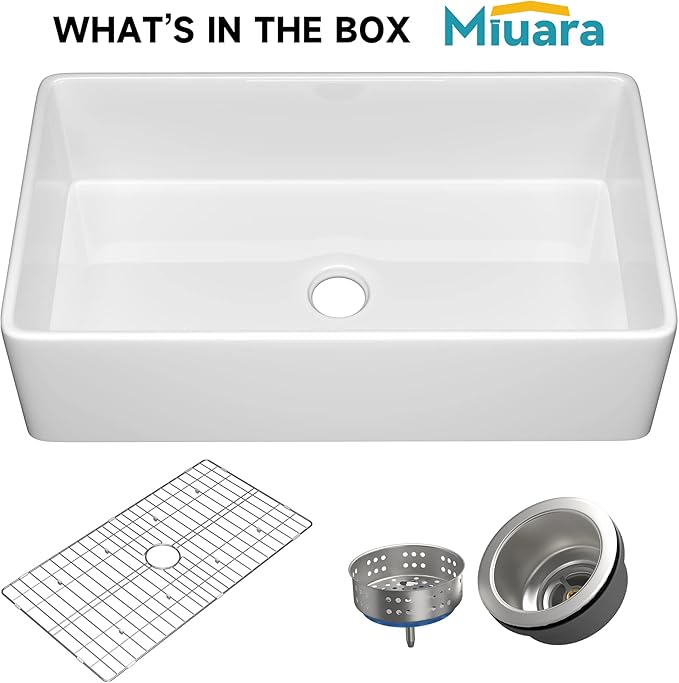 Farmhouse Sink 36 Inch - Extra Large Apron Front Kitchen Sink Reversible 36"x20"x10", Undermount, Farm House Style Deep Single Bowl, Heavy Duty Solid Fireclay, Glossy White, for Kitchen