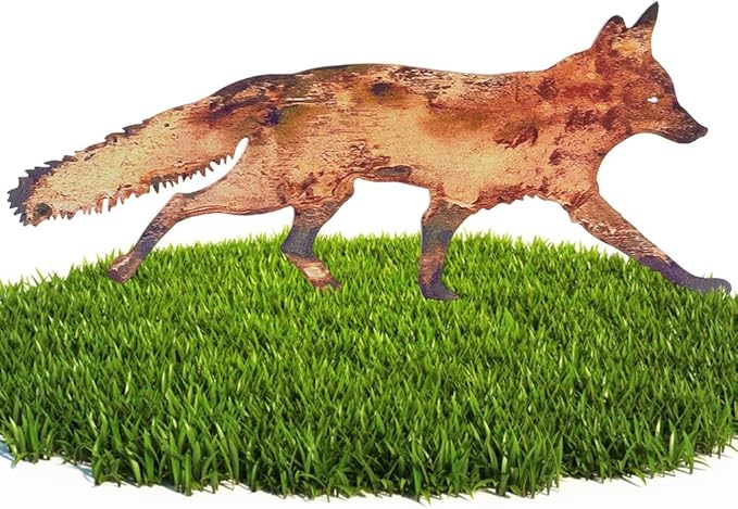 CREATCABIN Metal Fox Outdoor Decor Fox Garden Stakes Rustic 3D Sneaky Animal Art Sculptures Figures Decoration for Patio Lawn Yard Backyard Art Decoration Housewarming Chocolate Color 8 x 15 inch