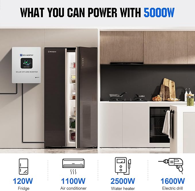 ECO-WORTHY 9.36KWH 2340W 48V Solar Power System Kit Off Grid Solar Panel Kit with 5000W 48V All-in-One Off-Grid Charge Inverter and 12pcs 195W Mono Solar Panel and Z Mounting Brackets.Plug and Play