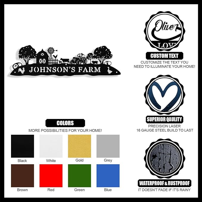 Personalized Farm Sign, Custom Farm Metal Signs Outdoor, Custom Ranch Sign, Customized Family Name Metal Signs for Farms, Ranch, Barn, Farmhouse, Housewarming Rancher Gifts