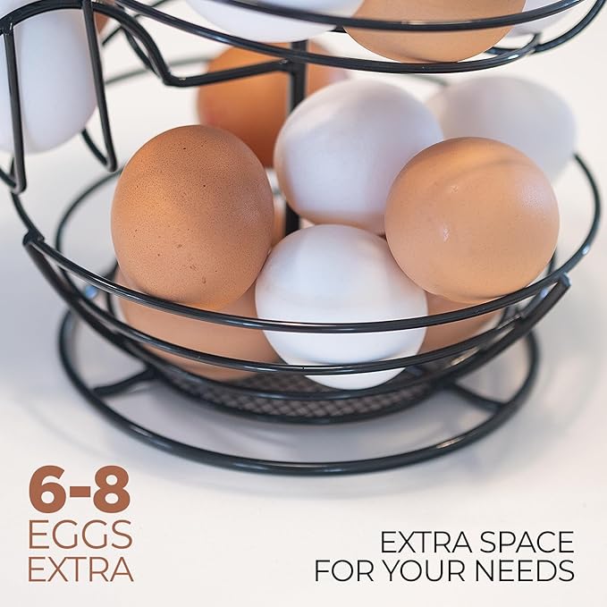 Fresh Egg Holder Countertop, Egg Skelter, Spiral Egg Holder with Storage Basket, Chicken Egg Holder, Large Capacity Egg Storage for Kitchen, Holds Up to 3 Dozen Eggs