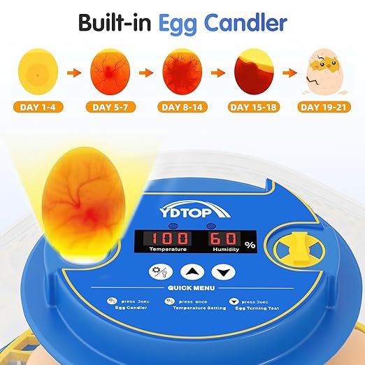 Chicken Egg Incubators for Hatching Eggs, 12 Egg Incubator with Automatic Egg Turning and Humidity Control – Chicken Incubators for Hatching Eggs with 360° View/Candler/Water Bottle Refill/Air Vent