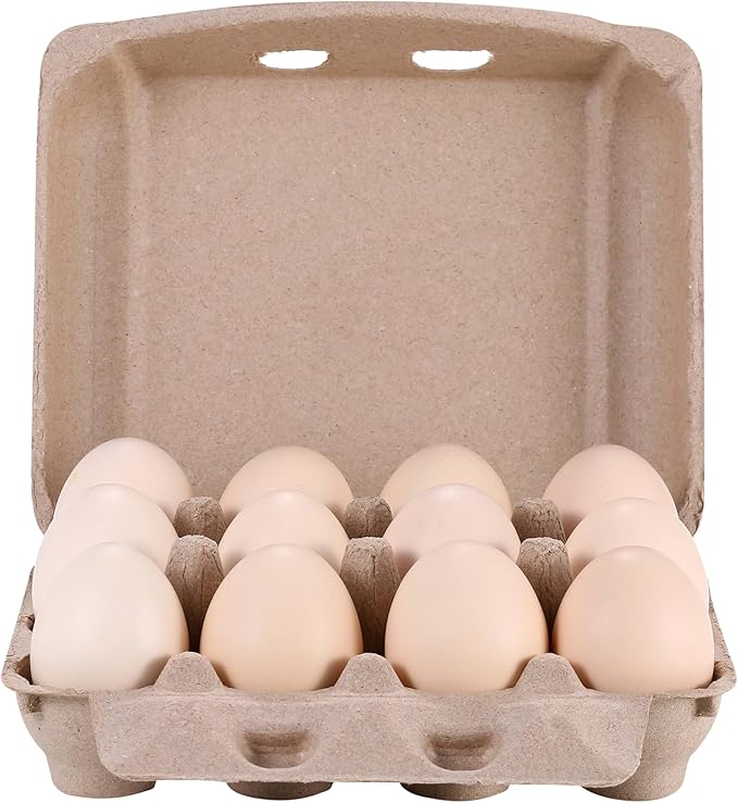 Vintage Egg Cartons 50 Pack, Blank Natural Paper Pulp Square Dozen Egg Cartons Eggs, Classical 3x4 Style Holds Up to One Twelve 12 Count Chicken Eggs, Sturdy Design Made from Recycled Cardboard