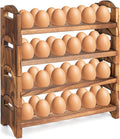 4-Tier Wooden Egg Holder Countertop, Egg Holder for Fresh Eggs, Farmhouse Kitchen Egg Tray Rack Holds 48, Firewood Stackable Egg Storage Basket with Carry Handle for Kitchen Refrigerator Counter