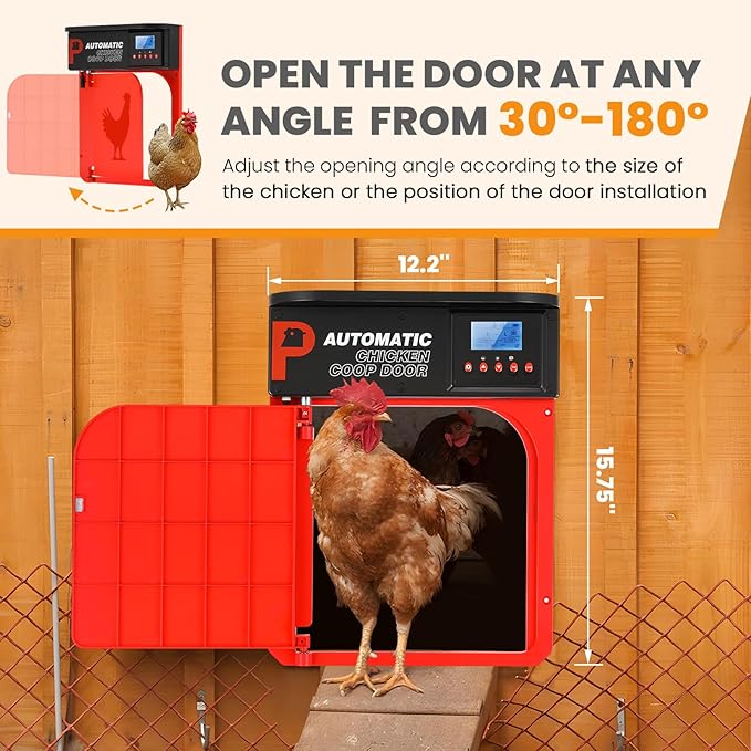 Automatic Chicken Coop Door, Upgrade Door Opening, Solar Powered Chicken Door, Light Sensor&Timer, Remote Control, Multiple Power Options with Solar Panel