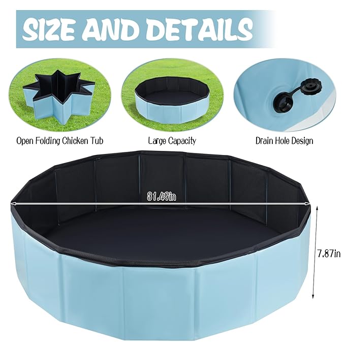 Chicken Dust Bath Tub (32 * 8 inch), Foldable Dust Bath for Chickens, Portable Design & Extra-Tough PVC, Chicken Coop Lime, Chicken House Cleaner Container, Essential Chicken Coop Accessory for Farms