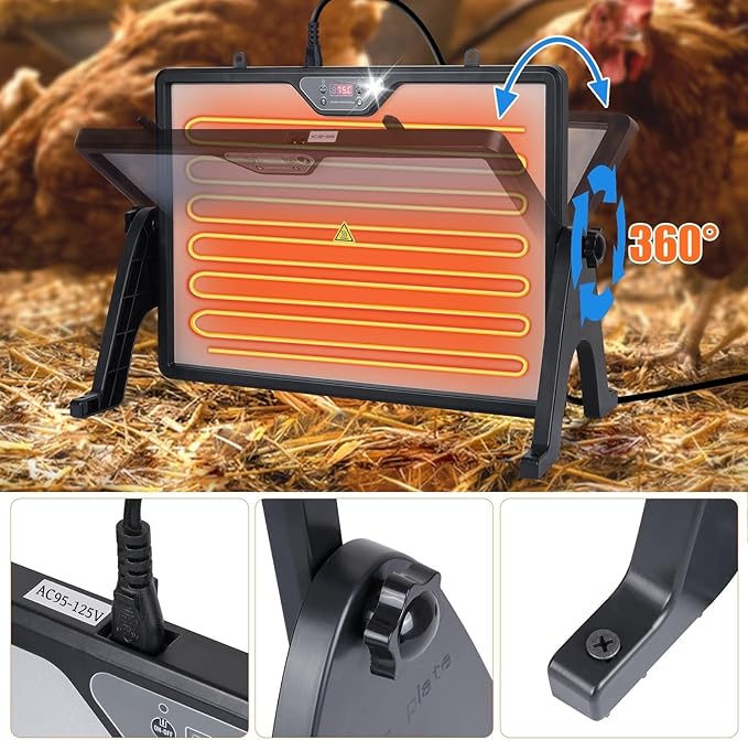 Chicken Coop Heater Radiant Chicken Heater for Inside Coop 180W with Remote Control Timing Function, Adjustable Temp, Light, Perfect Chicken Coop Accessories Kitten Puppy Pets for Winter(Fahrenheit)