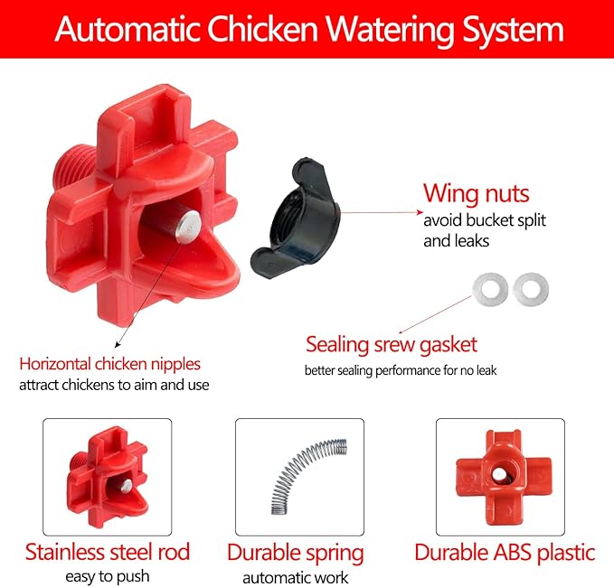 20 Pcs Horizontal Chicken Waterer Nipples with Drill Bits, Leakproof Poultry Watering System for Chicken Coop, Durable ABS Plastic & Stainless Steel, Water Saving Design for Outdoor Use