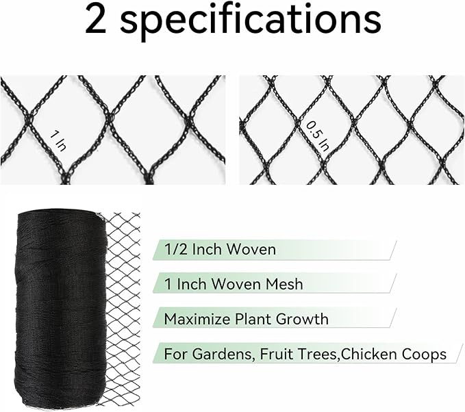 Heavy Duty Bird Netting 20x20Ft – Chicken Netting & Poultry Netting for Coops, 1/2" UV-Resistant Mesh | Blocks Squirrels, Hawks, Berry & Pond Protection