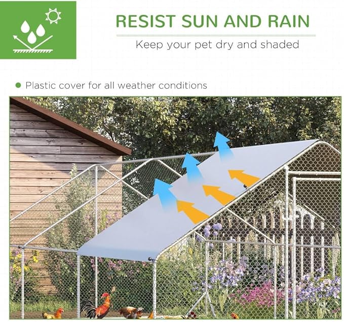 Large Metal Chicken Coop with Waterproof Cover, Walk-in Design Galvanized Steel Run for Chickens, Rabbits, Ducks, Outdoor Use