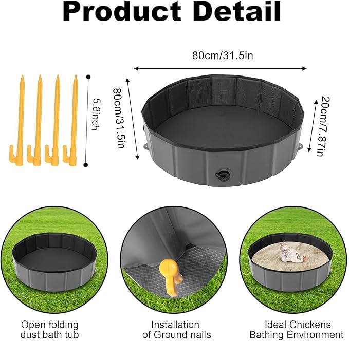 Chicken Dust Bath Tub - Large Capacity Coop Cleaning Container, Durable Bath Box, Easy Clean Poultry Accessory, Outdoor Hygiene Tool | Dusting Tub for Chickens Ducks Quails Turkeys Pets
