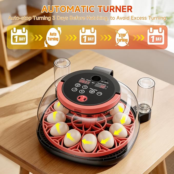 12 Egg Incubator with Camera, Humidity and Temperature Control, APP, Egg Candler, Automatic Egg Turner, 360° Clear View, Smart Incubators for Hatching Eggs, Chicken, Duck, Pigeon and Quail
