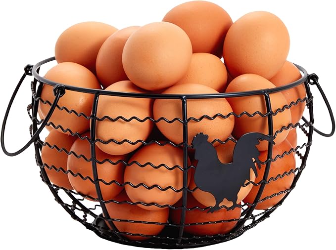 Juvale Egg Holder Countertop Wire Basket - 8.2 x 8.2 x 4.9 in, Black Iron Farmhouse Style - Egg Basket Countertop Organizer for Kitchen Decor & Accessories