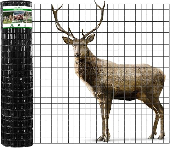 Wire Fence, 48 in(H) X 50 ft(L) PVC Coated Welded Wire Fencing 2" X 2" 16GA Garden Border Vinyl Metal Chicken Wire Fencing Mesh Roll for Yard Vegetable Plant Protection Poultry Netting Black