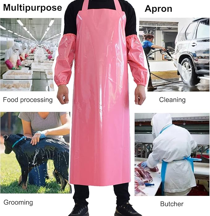 ELEBOX Waterproof Oil Proof Bib Apron Utility Apron Chemical Resistant Apron with Sleeve Work Apron Ultra Lightweight