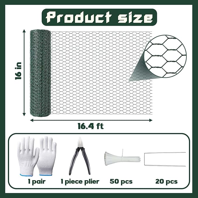 16.4FT x16IN Plant Protectors from Animals,Free-Cut Metal Chicken Wire for Outdoor Plants to Keeping Rabbits Squirrels Chicken Animals Out