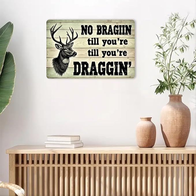 Deer Hunting Rules Tin Sign Vintage Hunting Lodge Metal Sign Print Aesthetic for Garden Yard Bar Porch Home Bedroom Kitchen Wall Decor Gift 8 X 12 in