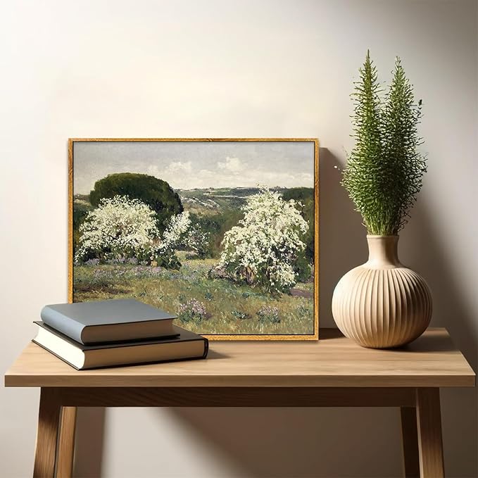 Rustic Landscape Pictures Farmhouse Wildflower Painting Vintage Farmhouse Posters Countryside Canvas Wall Art Nature Scenery Pictures Retro Landscape Artwork Antique Farmhouse Wall Art 8x10in Framed